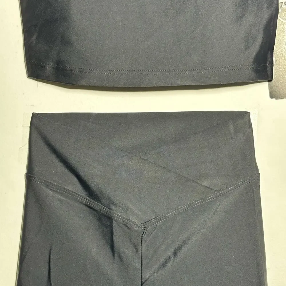 SET Theatricals Black Turquoise 2PC Dance Crop Top and Bike Shorts Adult XS NWT
